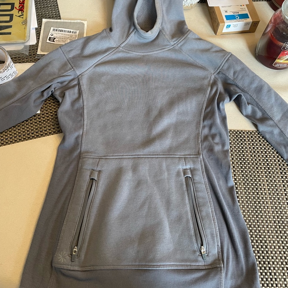 Athleta xxs grey hooded sweatshirt with 2 side zips.